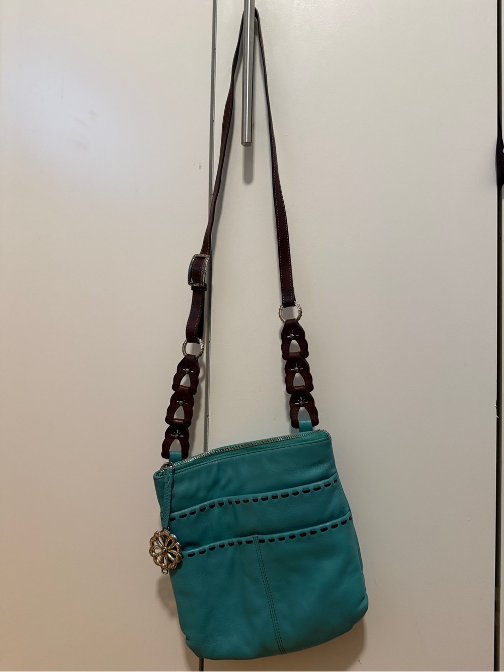 Brighton Teal Crossbody Bag with Decorative Flower Charm
